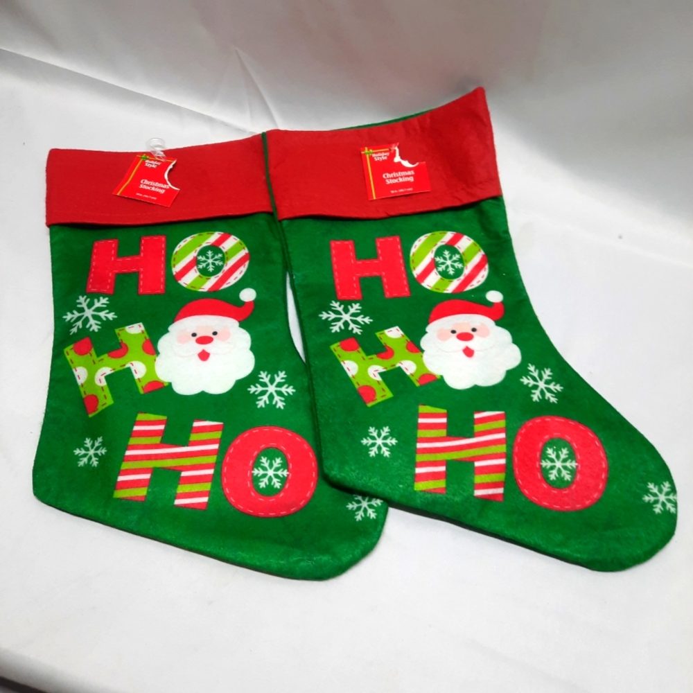 NWT 2 Santa HO HO HO Christmas Stocking 18"